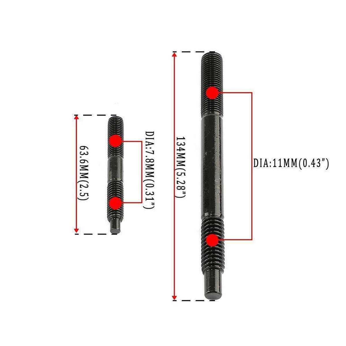 Black head stud bolt with dimension diagram showing diameter and length