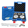 Blue hard case master cylinder adapter set with metal fittings, pins, and chain links
