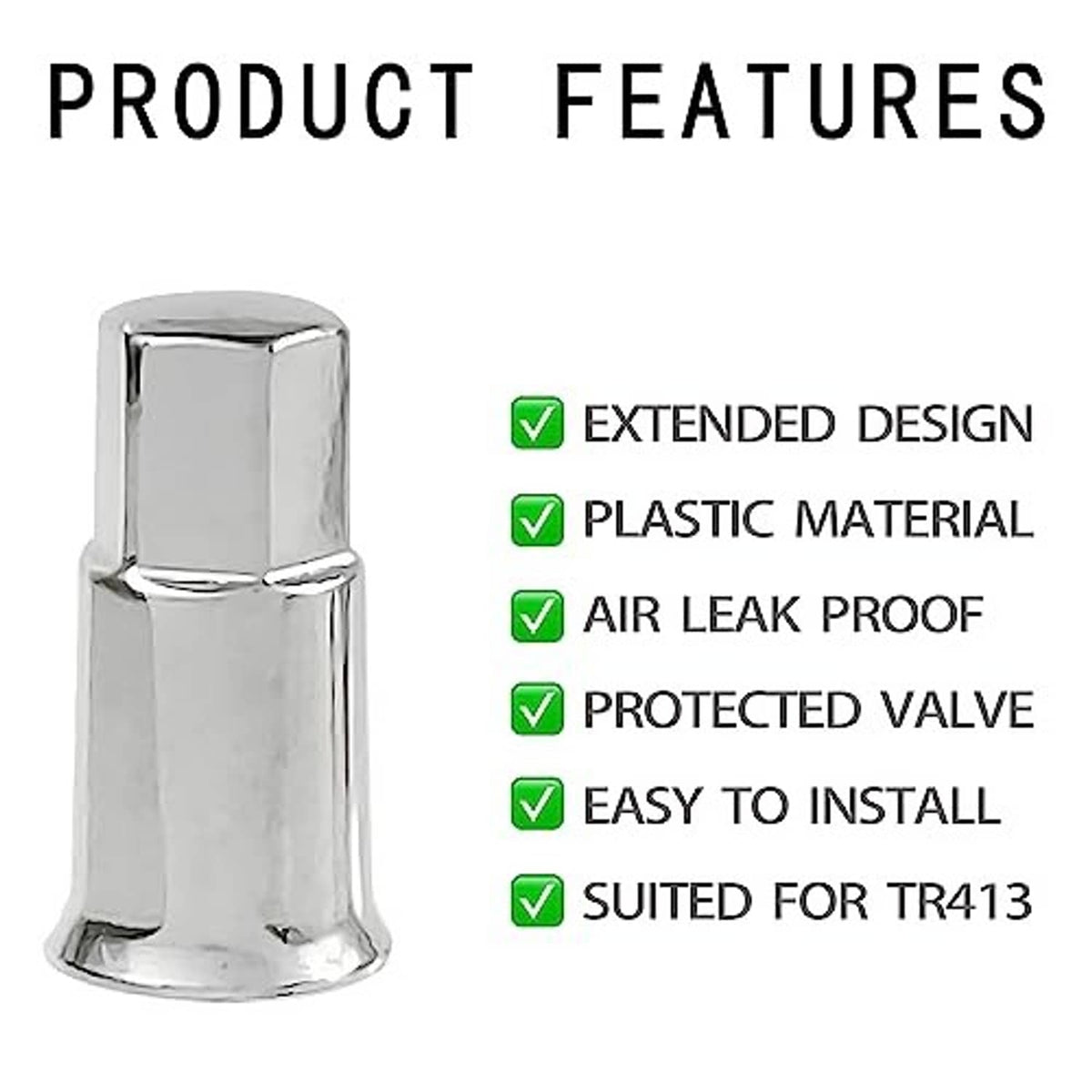 Single chrome tire valve stem cap with black rubber base