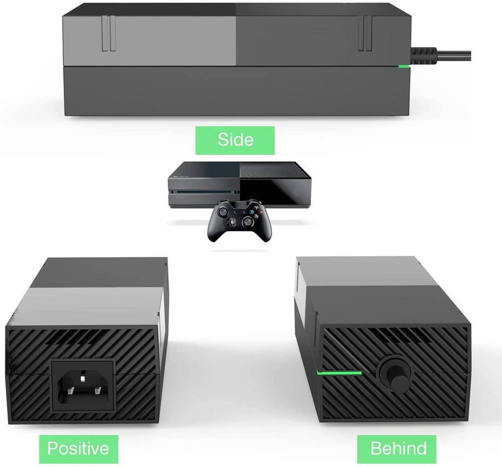 Black power supply unit with side view and vented texture openings