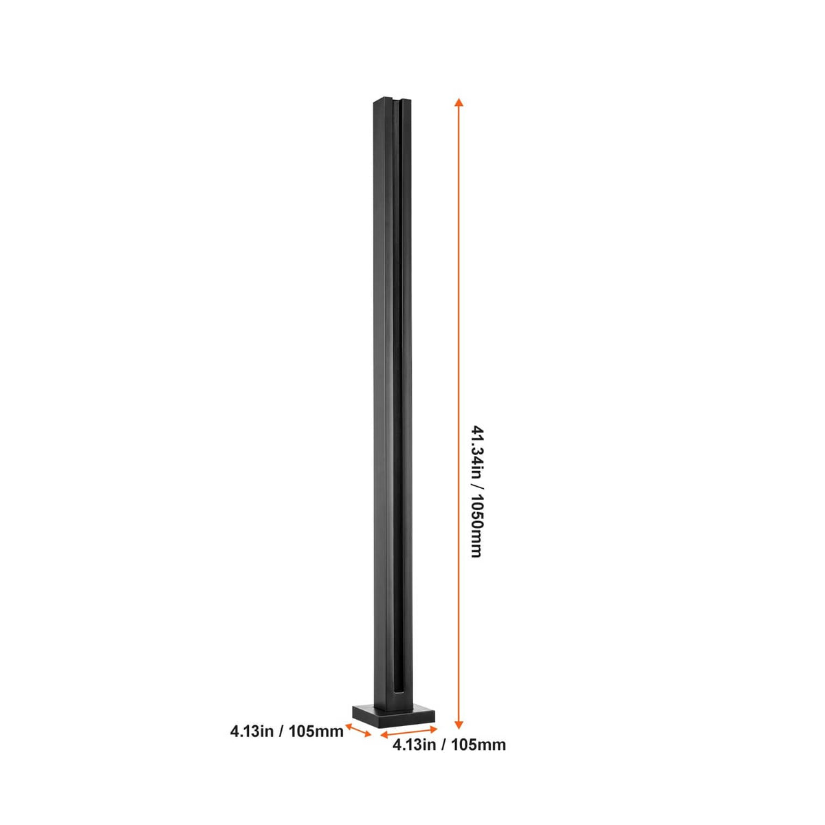 Black glass railing post clamp bracket side profile with square base
