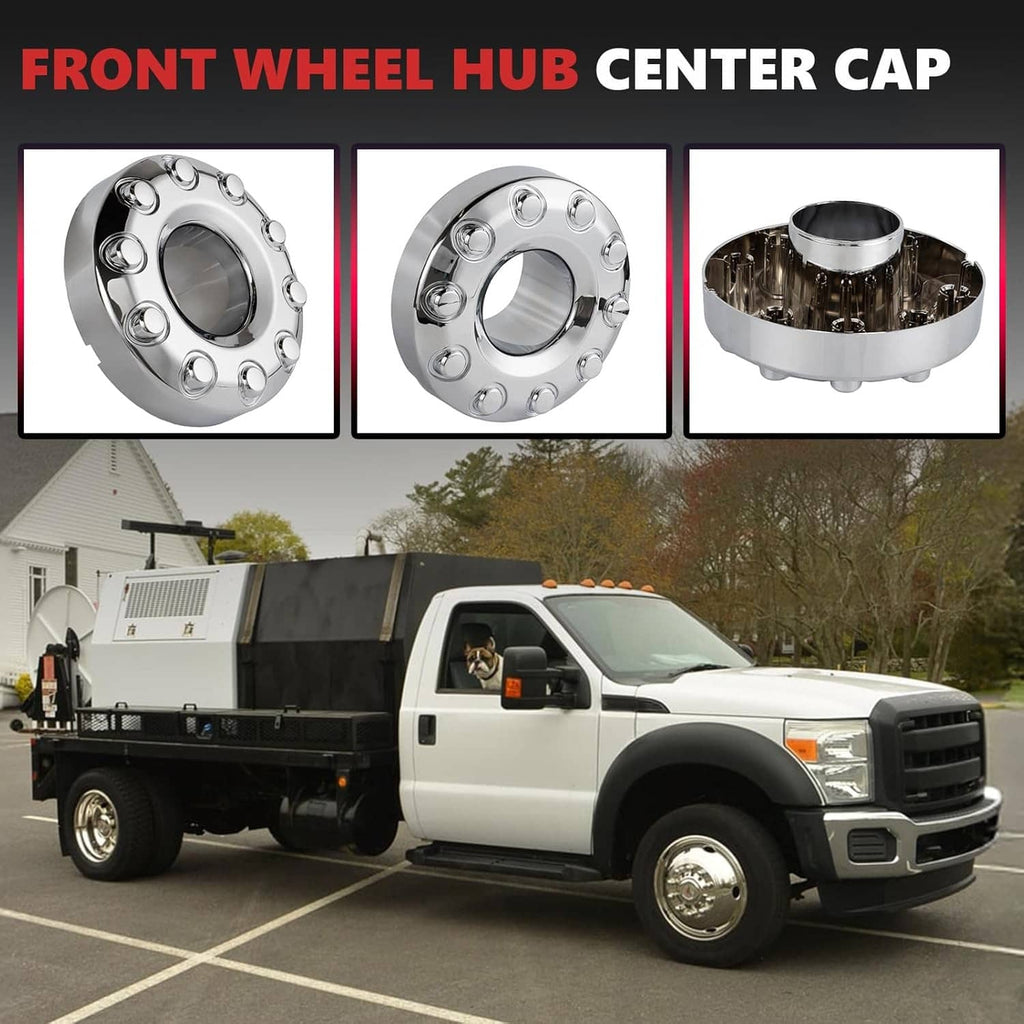 Front wheel hub center cap set with polished chrome round face