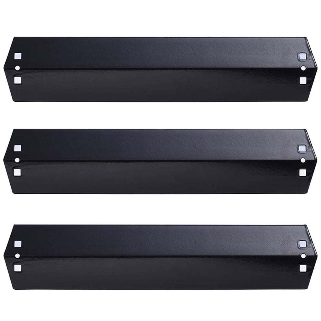 3-pack black grill heat shield plates with mounting holes and side tabs
