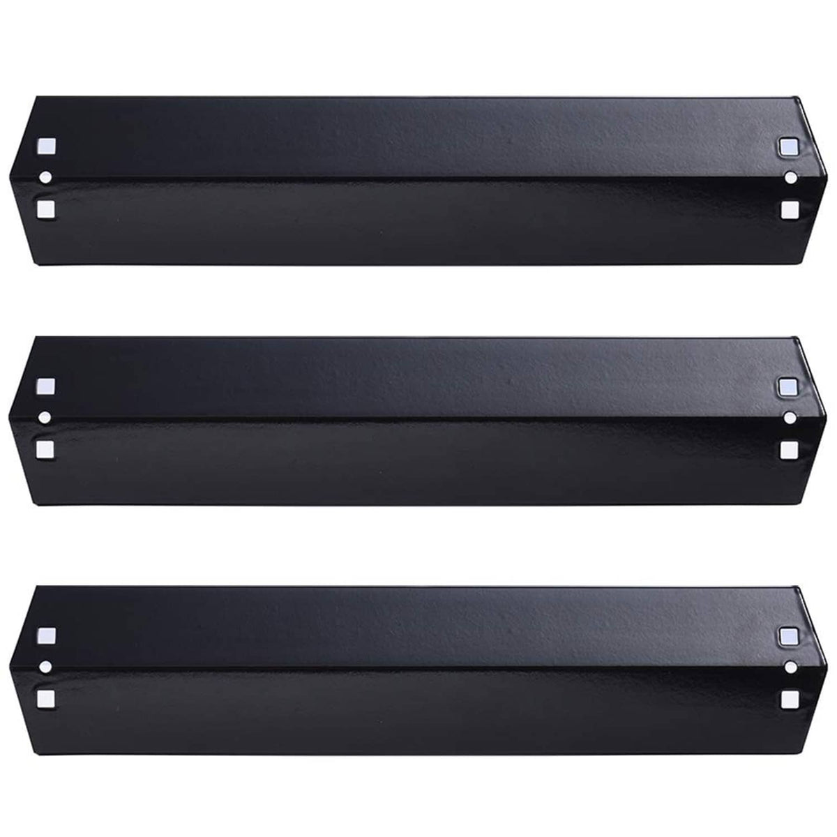 3-pack black grill heat shield plates with mounting holes and side tabs