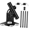 Black magnetic RV flag pole holder with clamp base and four pole pieces