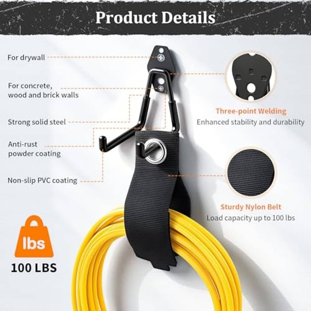 Black heavy-duty steel hook with three-point welding, non-slip PVC coating, and nylon belt