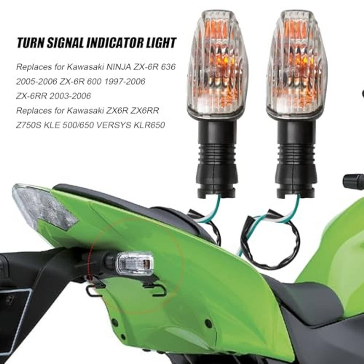 Set of motorcycle turn signal lights with clear lenses, black bases, and orange bulb elements
