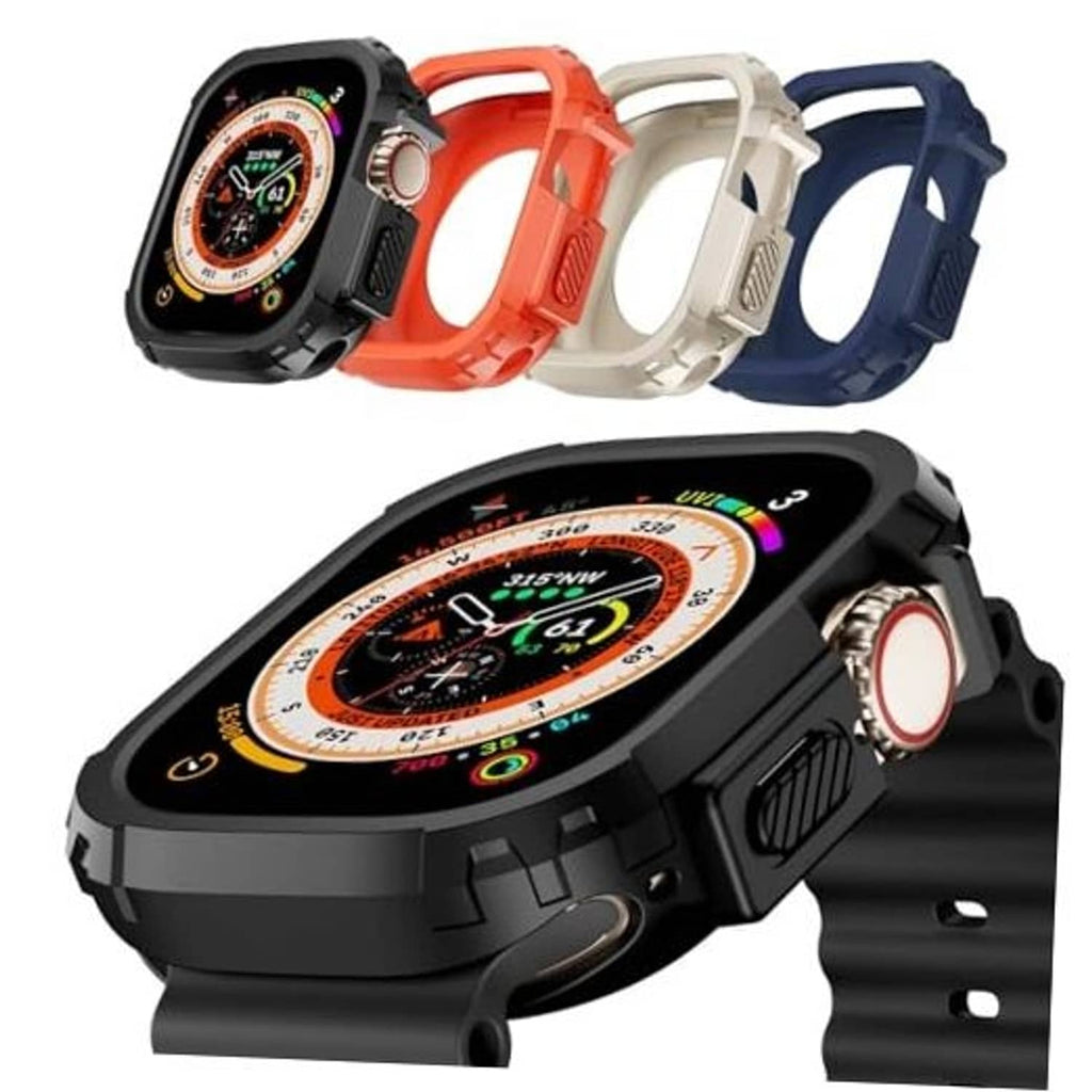 Four-piece shockproof watch bumper set for Apple Watch Ultra, black, orange, white, blue