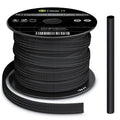 Black expandable PET cable sleeve, braided 1/4 inch, 100 ft on spool