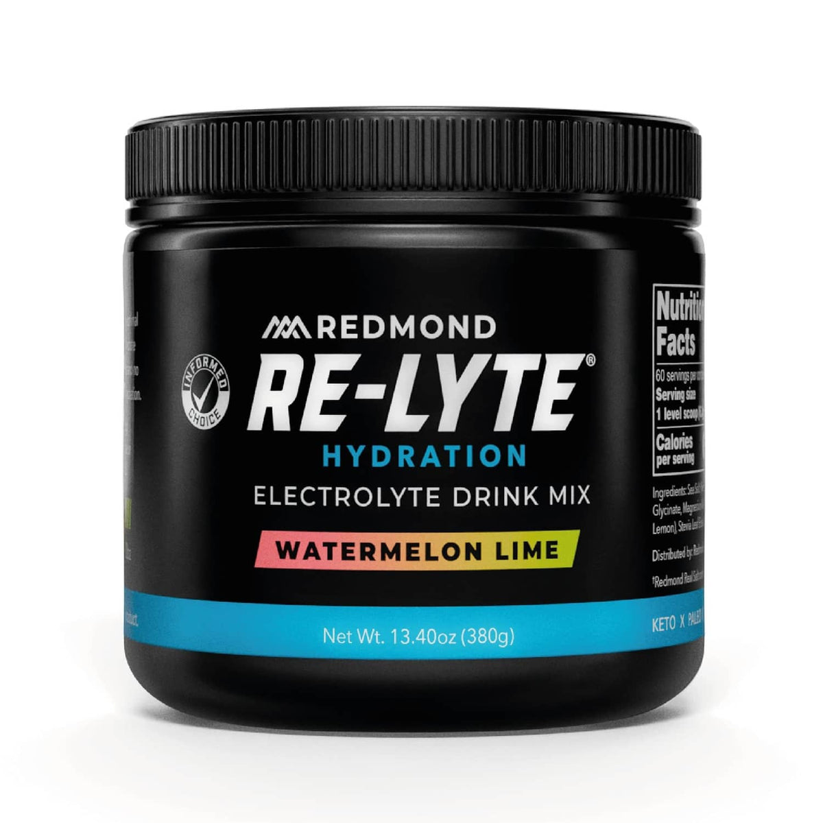 Redmond RE-LYTE hydration electrolyte drink mix jar, Watermelon Lime flavor front label