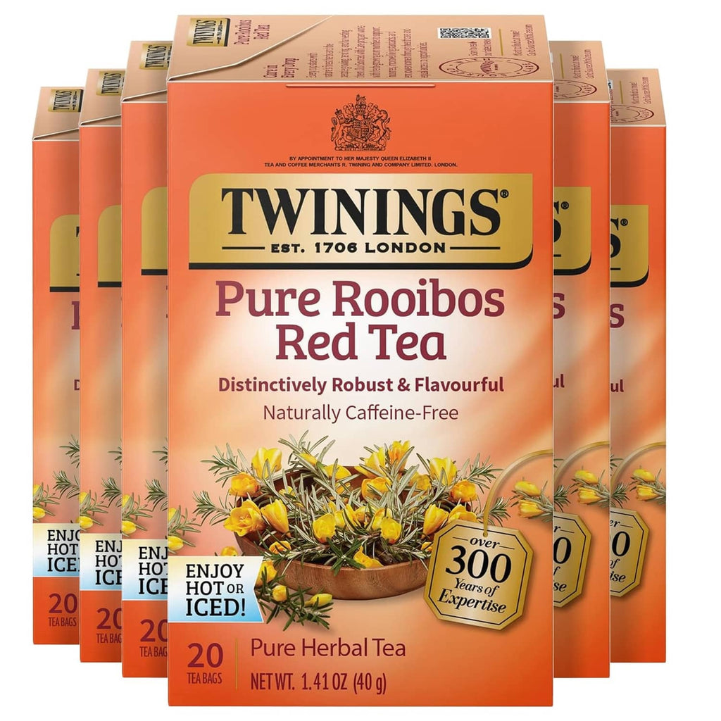Twinings Pure Rooibos Red Tea bag cartons, 20 count, naturally caffeine-free herbal tea