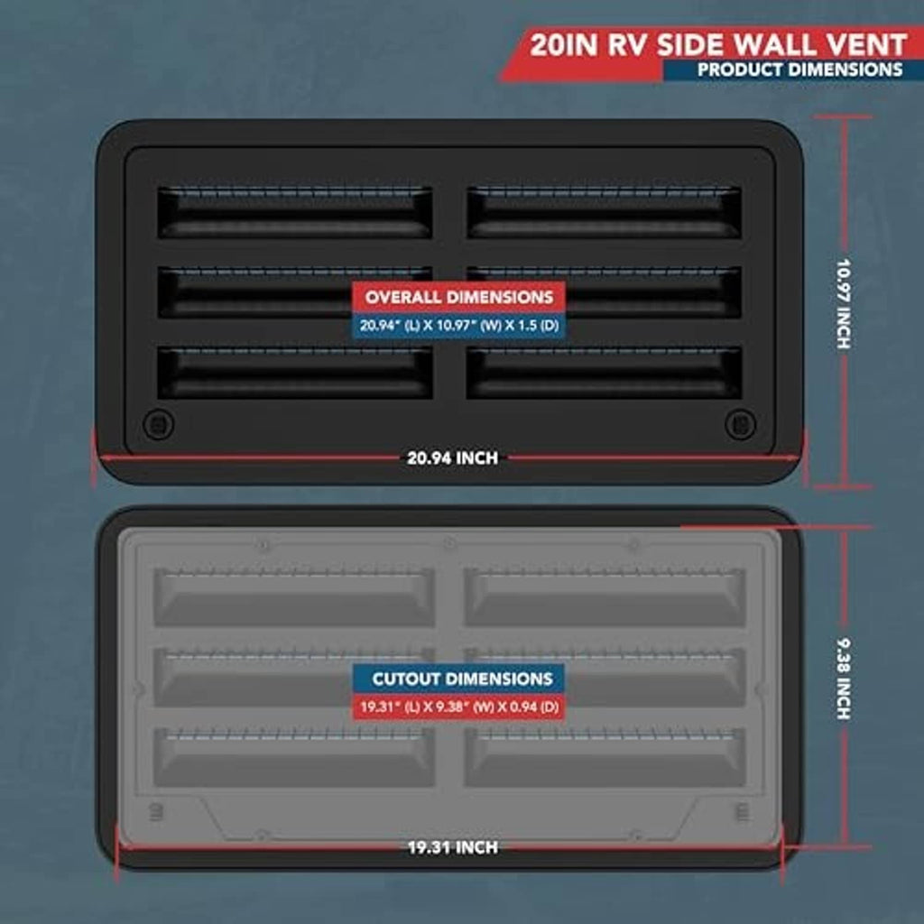 Black vent opening cutout view with mesh insect screens and mounting frame