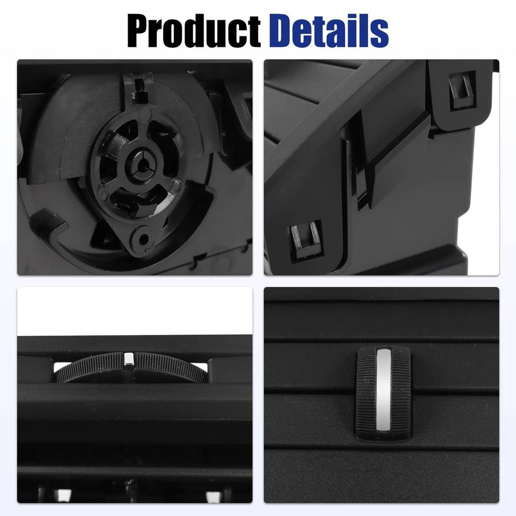 Dashboard A/C vent with interior louvers and textured adjustment knob, black