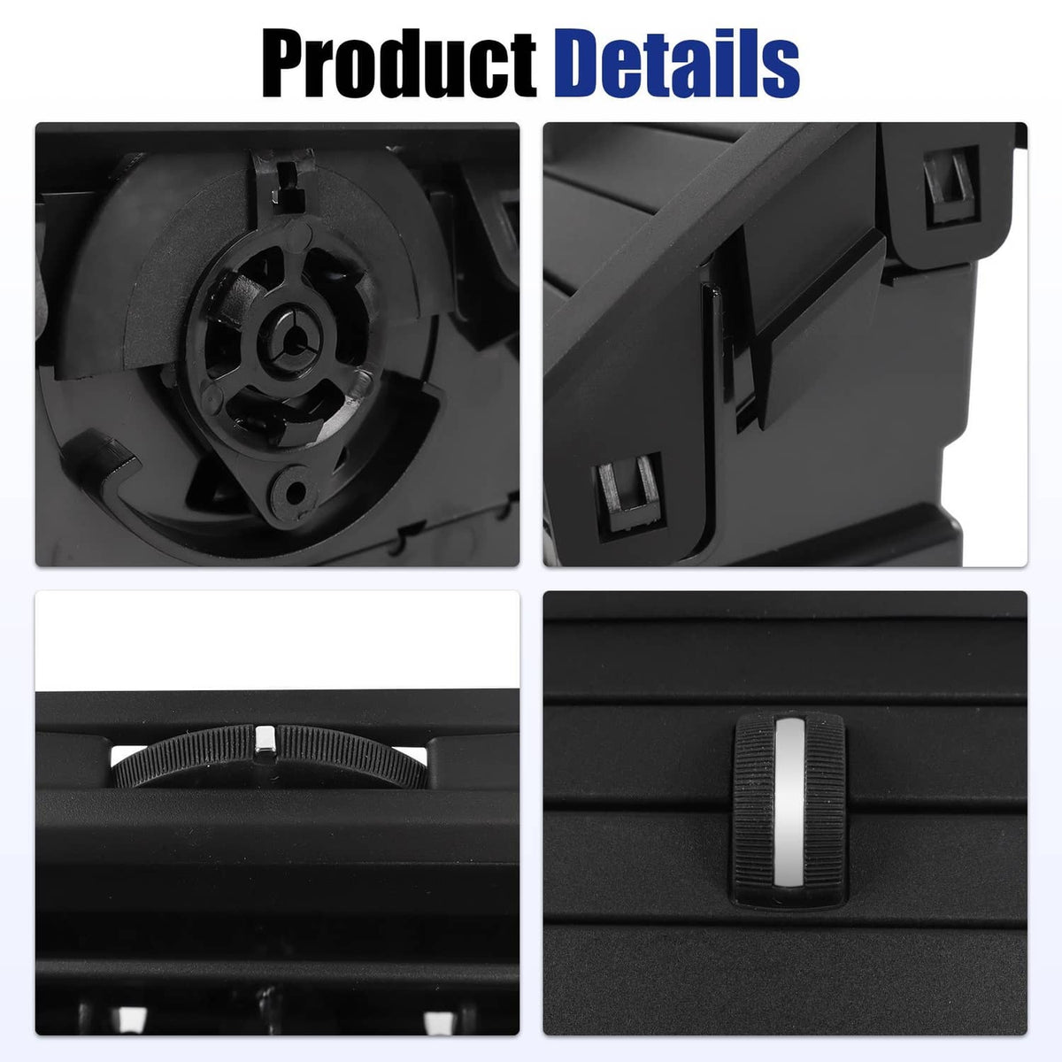 Dashboard A/C vent with interior louvers and textured adjustment knob, black