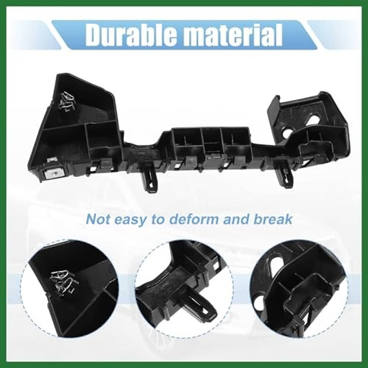 Black front bumper mounting support bracket pair with reinforced plastic housings