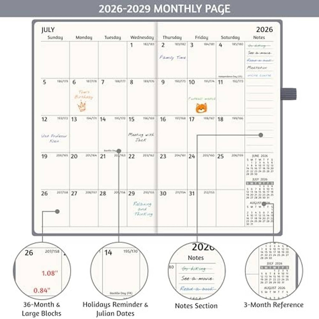 Planner monthly page close-up showing holiday reminder and notes section