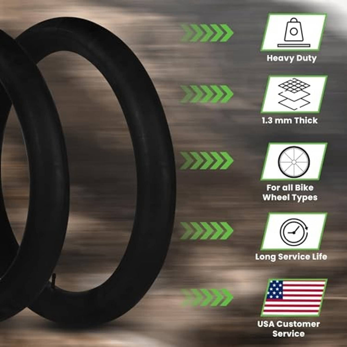 Two black bike inner tubes shown side by side
