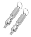 2-piece valve stem removal tools with keyring loops and metal valve-core tips
