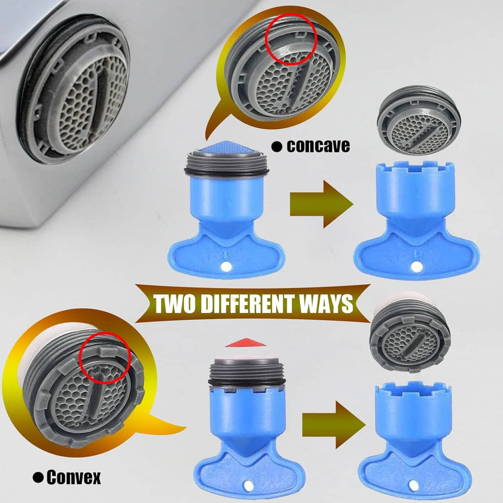 Faucet aerator key diagram showing concave and convex nozzle connections