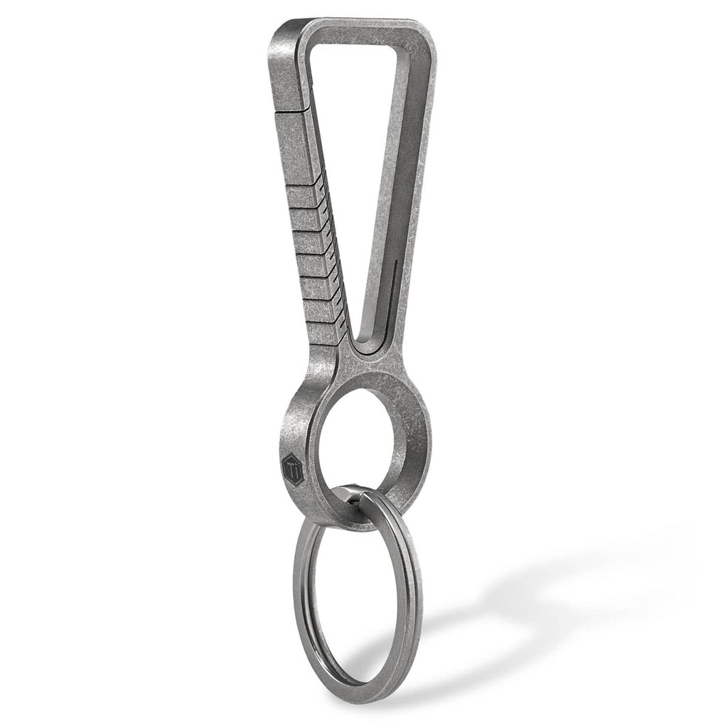 Titanium carabiner keychain clip with quick-release gate and round key ring