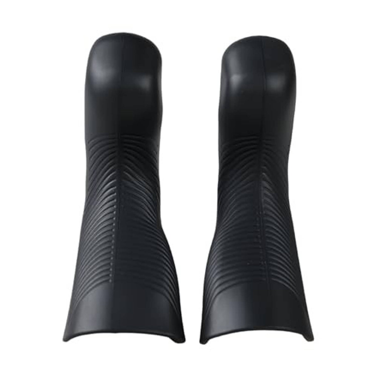 Black brake lever hood covers, ribbed textured grip, contoured fit for lever ends (pair)
