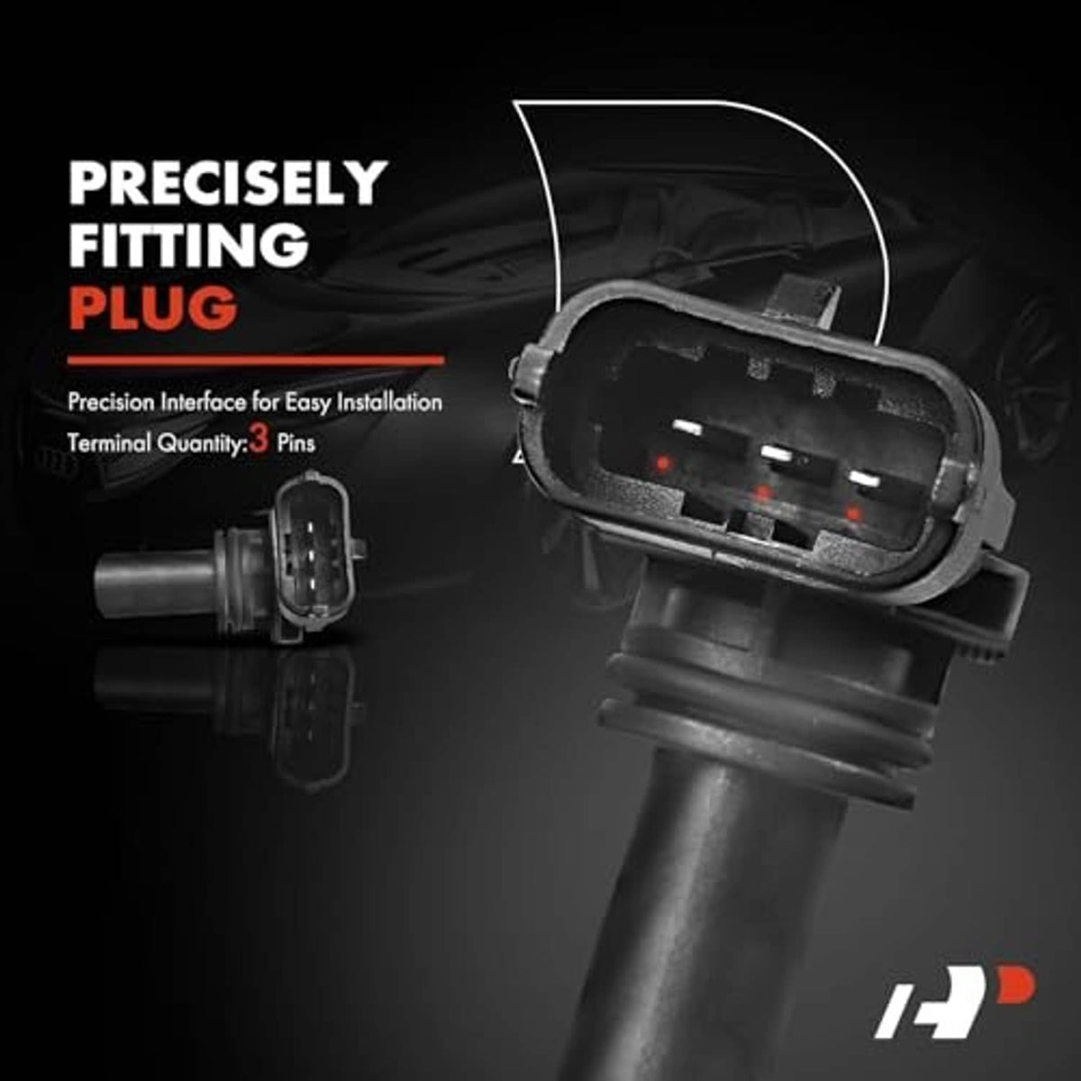 Camshaft position sensor with exposed multi-pin connector plug and metal shaft