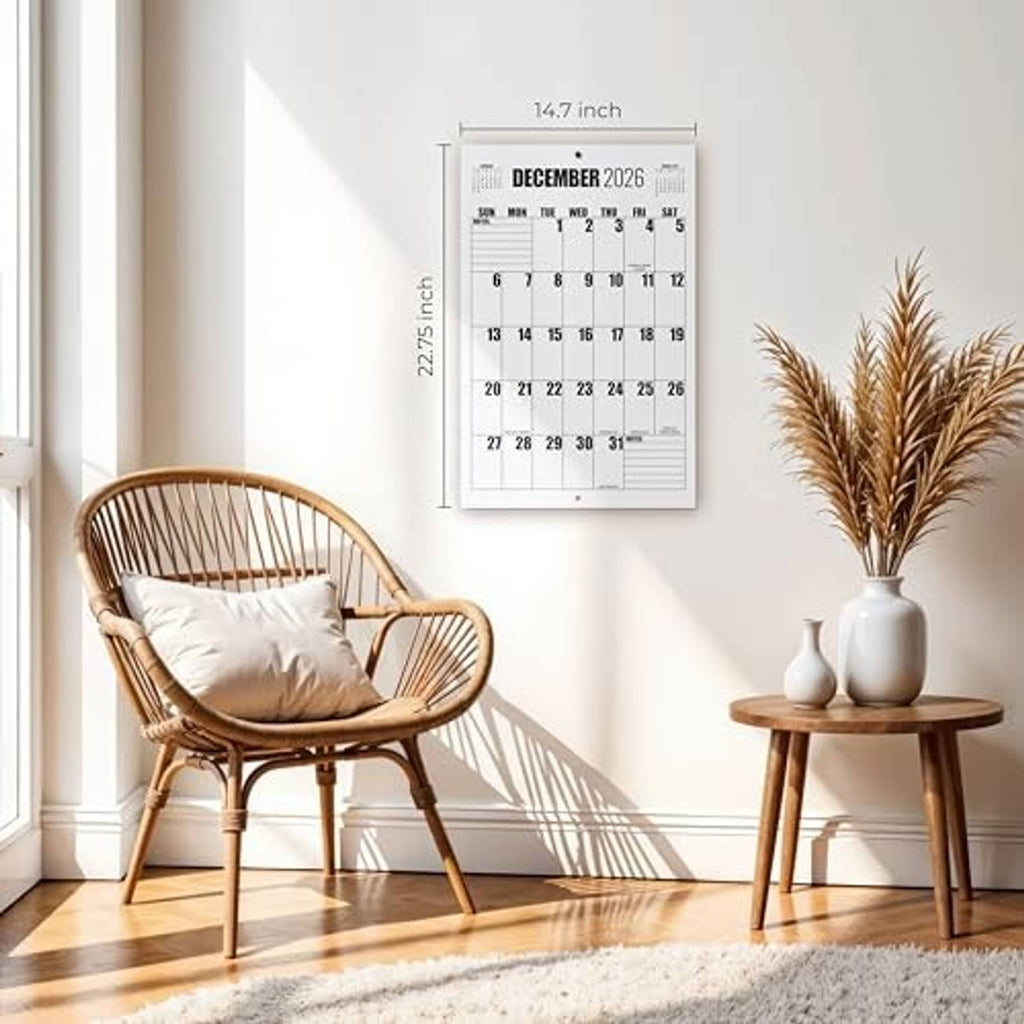 Wall calendar with December 2026 month grid and size markings above