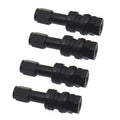 Black bolt-in tire valve stems with ribbed grip and hex head caps