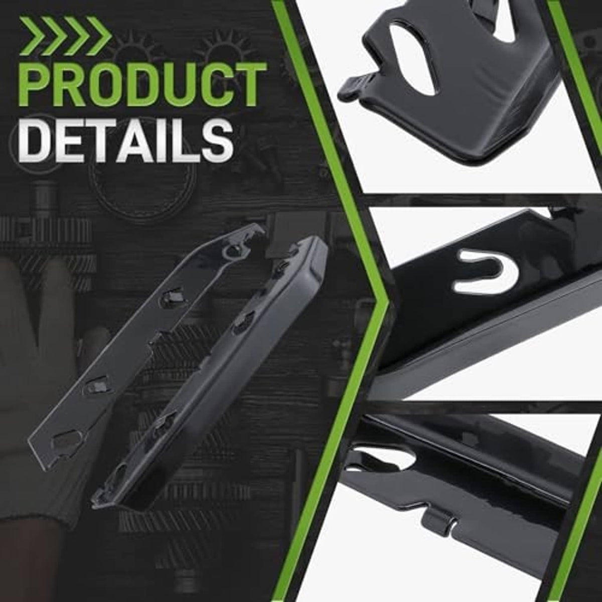 Black metal front bumper bracket pair with cutouts and U-shaped slots
