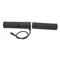 Motorcycle electric throttle grip set with split rubber joint and black rubber grips, with cable and orange tip