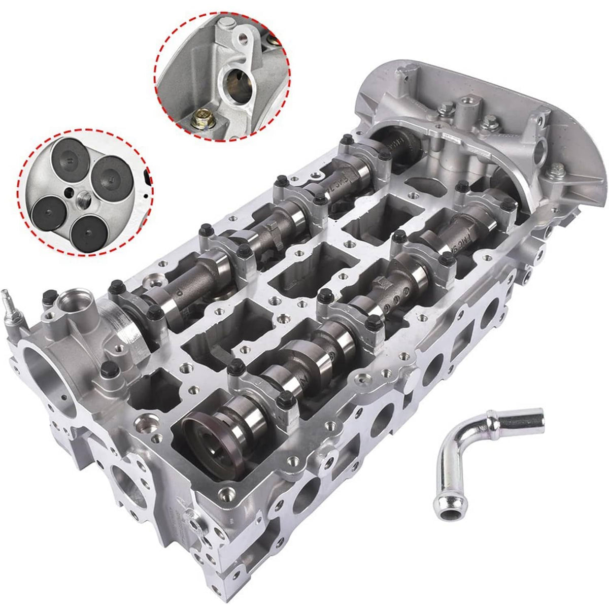 Cylinder head assembly showing camshaft area and intake/exhaust port openings