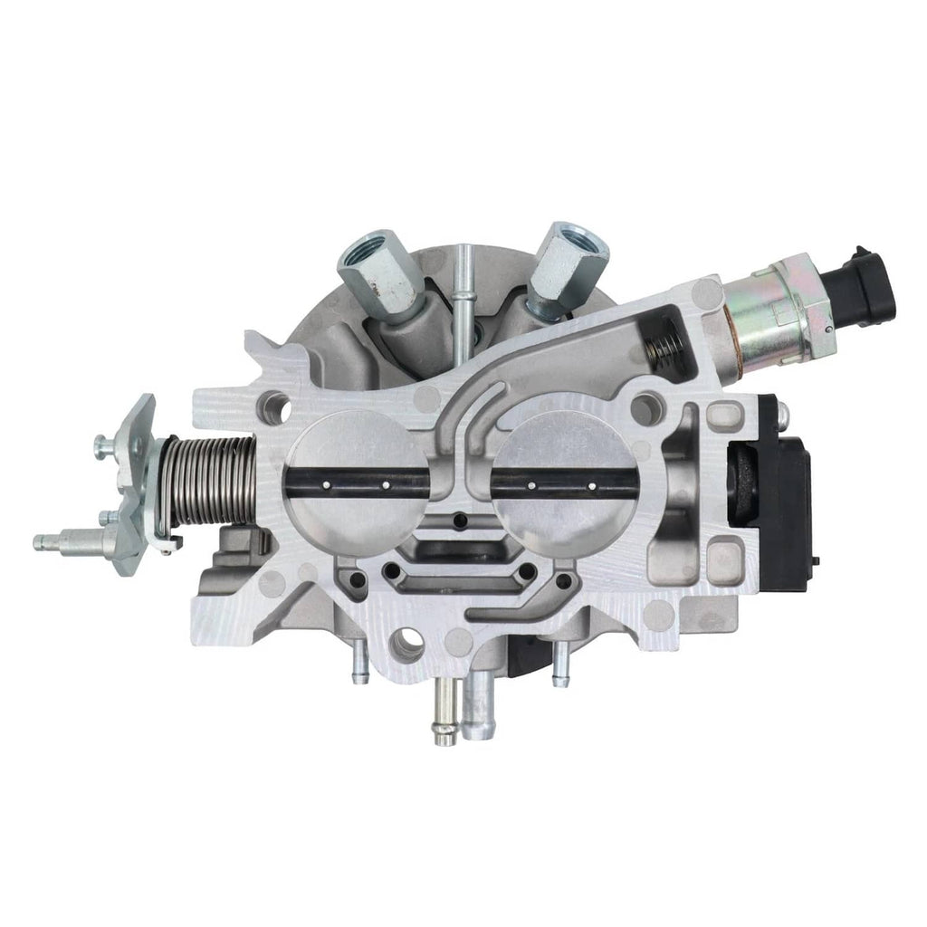 Throttle body assembly with butterfly bore and vacuum ports, silver aluminum housing