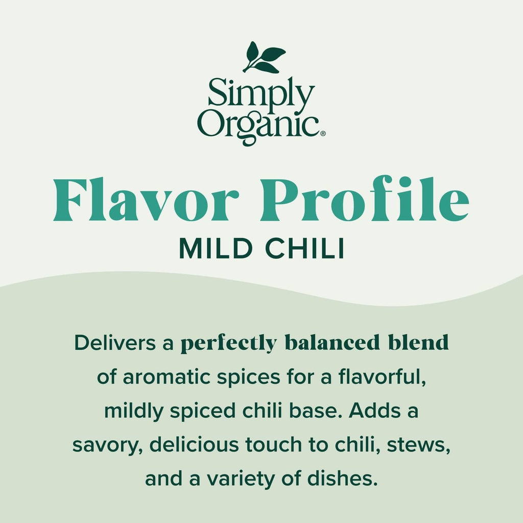 Simply Organic Flavor Profile mild chili label on seasoning pouch