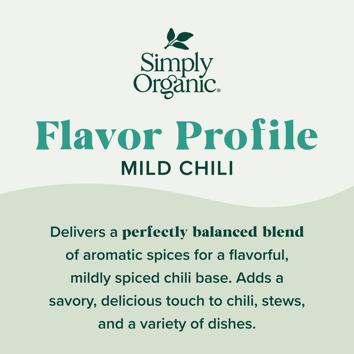 Simply Organic Flavor Profile mild chili label on seasoning pouch