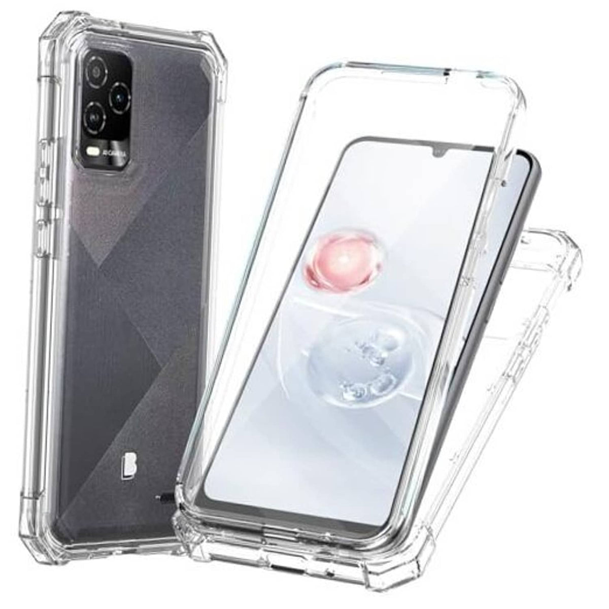 Transparent phone case with clear screen cover, protecting corners and sides