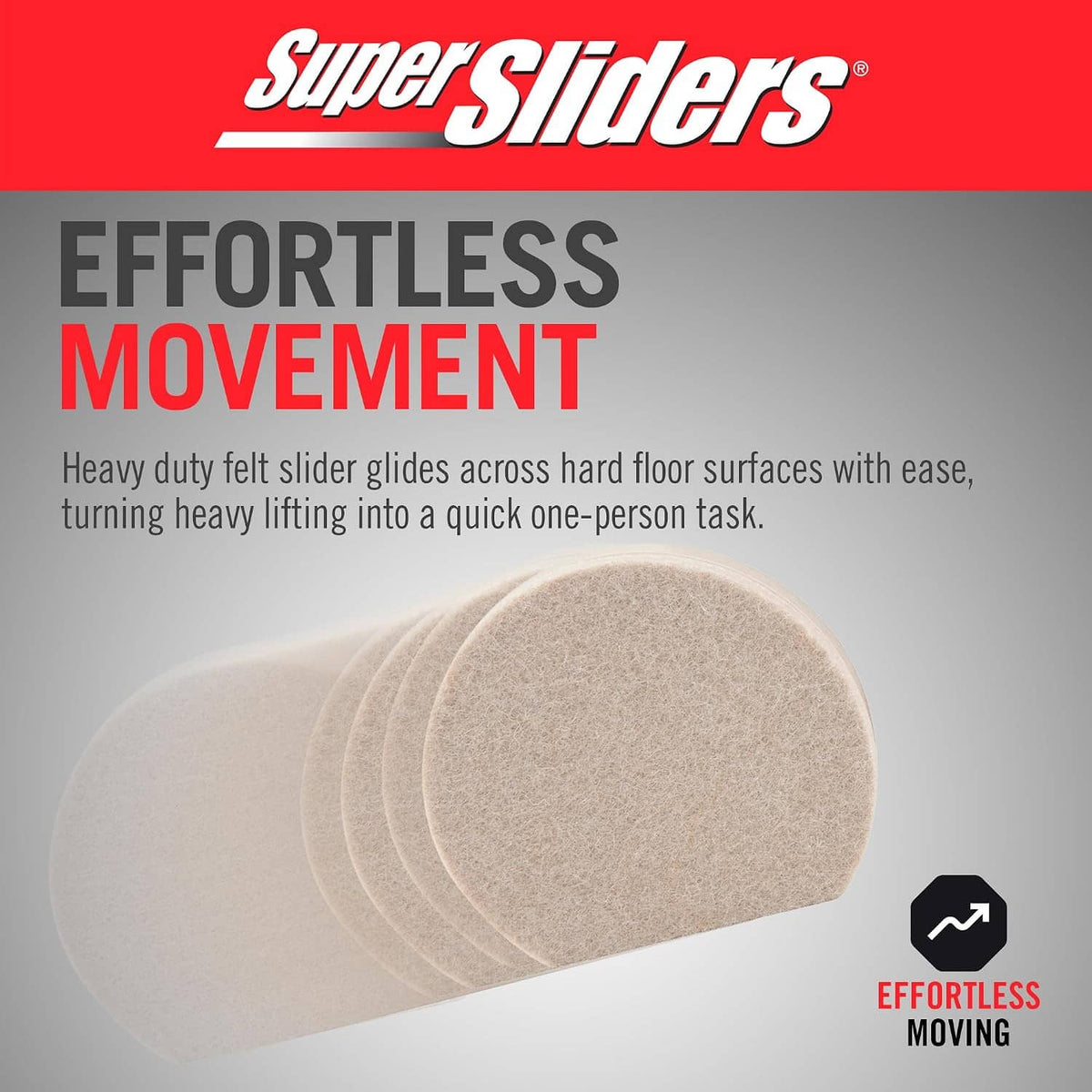 Stack of beige felt cupped slider pads with white base, for easy movement on hard floors