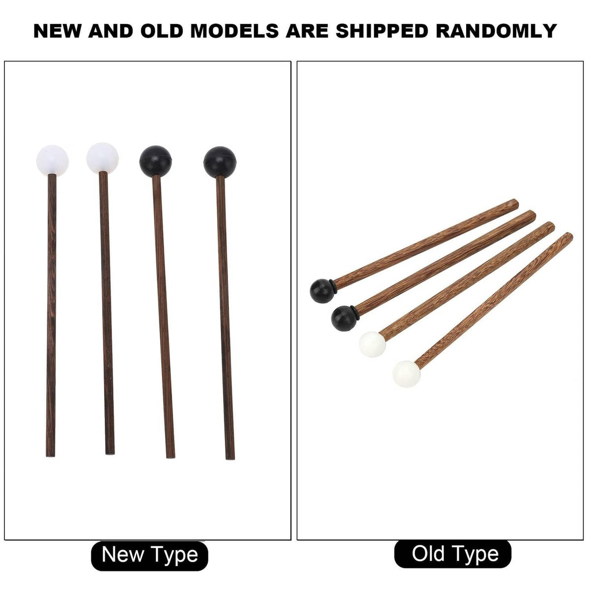 Tongue drum mallet set (4-piece) with black and white rubber heads on wood handles