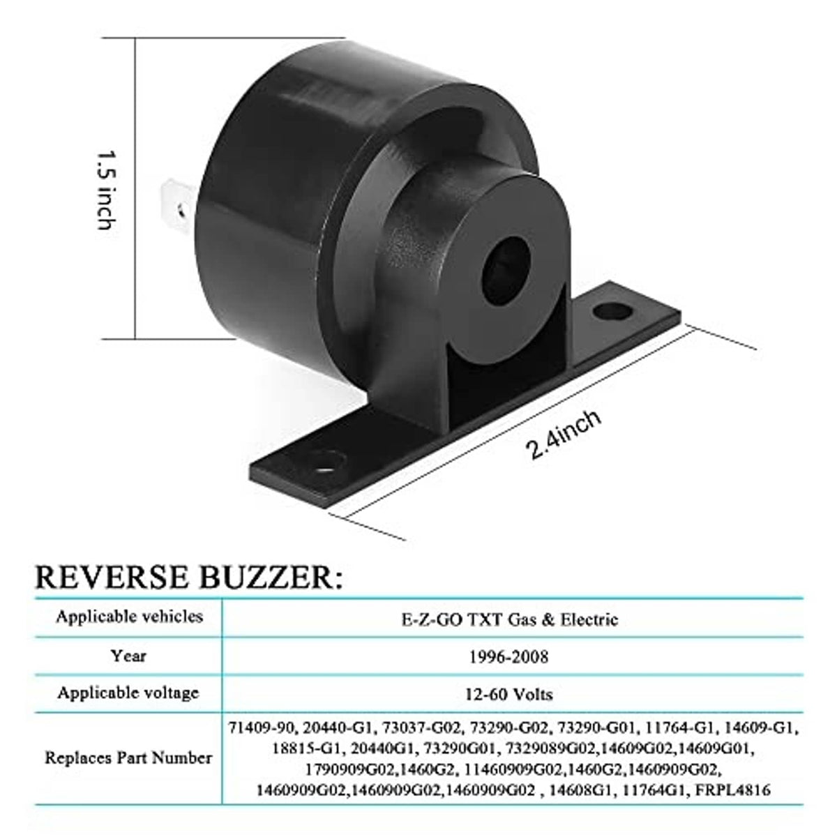 Reverse buzzer module with black mounting base and cylindrical housing