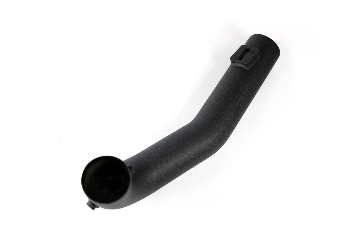 Curved black intake tube with small mounting tab and open ends