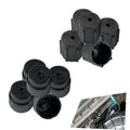 Set of black plastic A/C valve caps with center holes for high and low pressure lines
