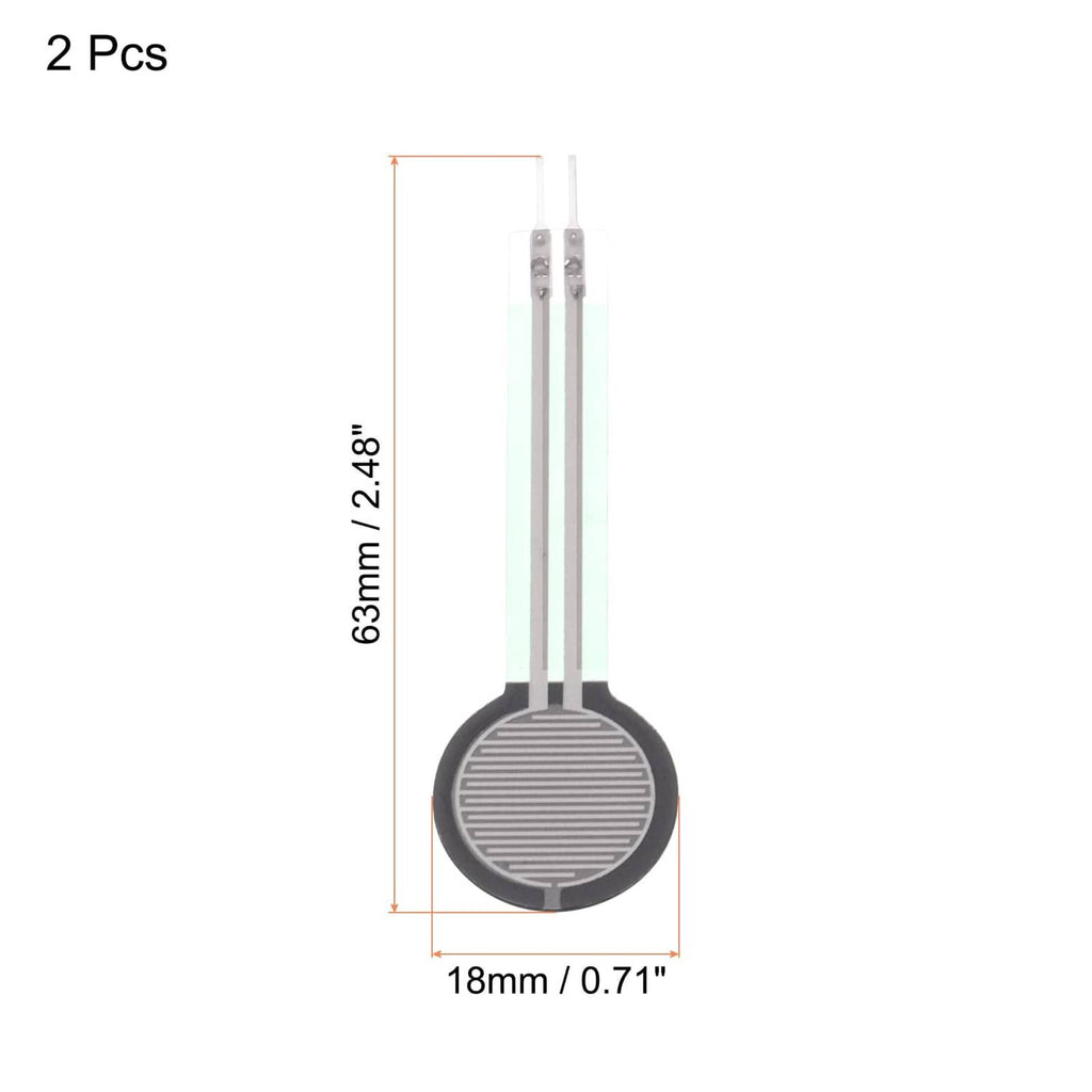 Thin film pressure sensor with 18mm wide circular pad, 63mm long two-lead design
