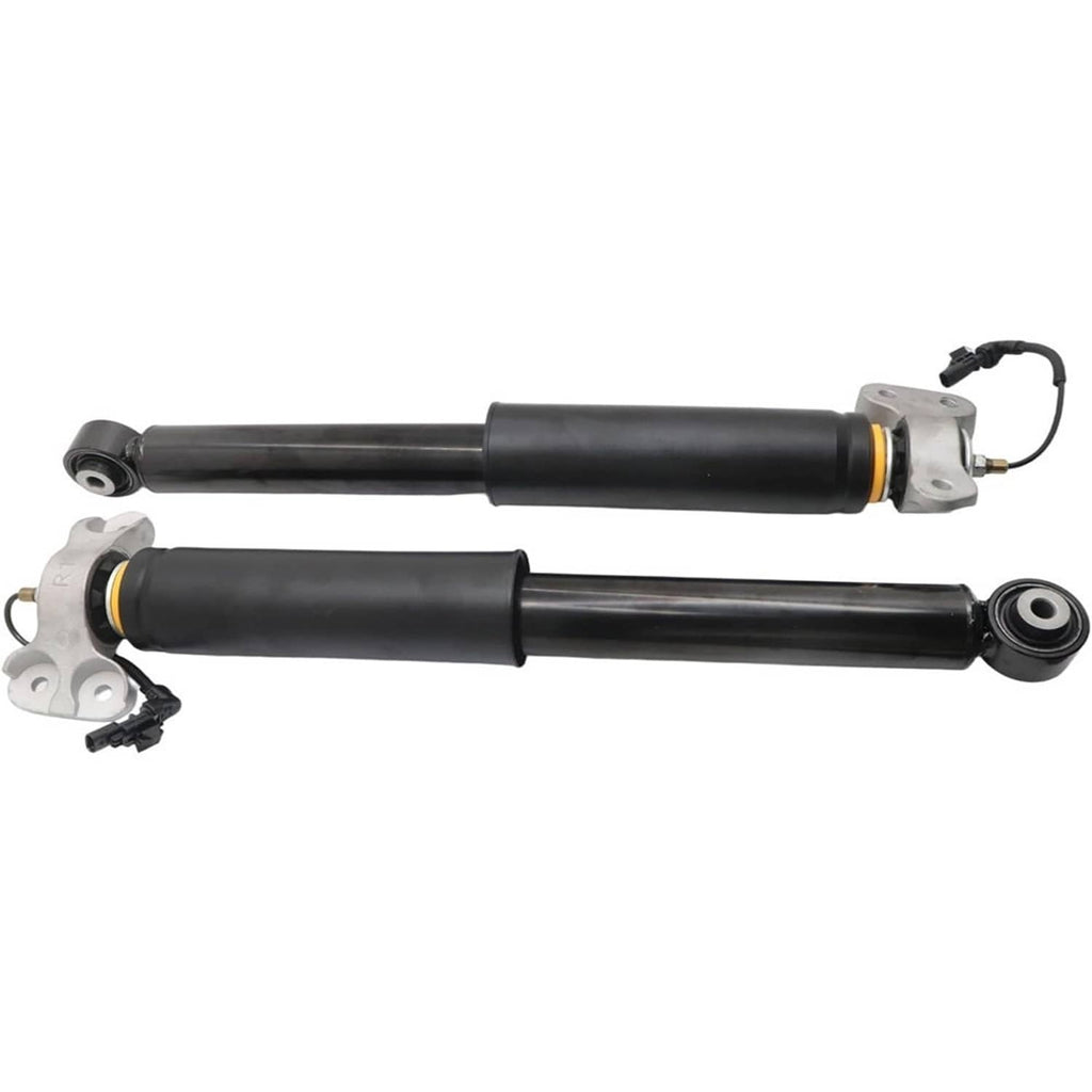 Pair of black rear shock absorber struts with upper mounting brackets and link hardware