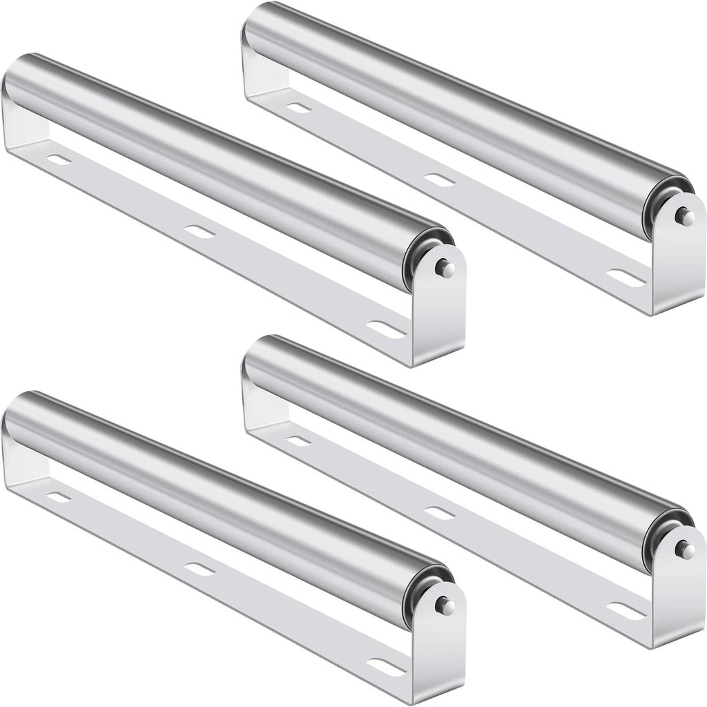 Silver boat trailer roller bracket set with two 1.5 in rollers and mounting plates