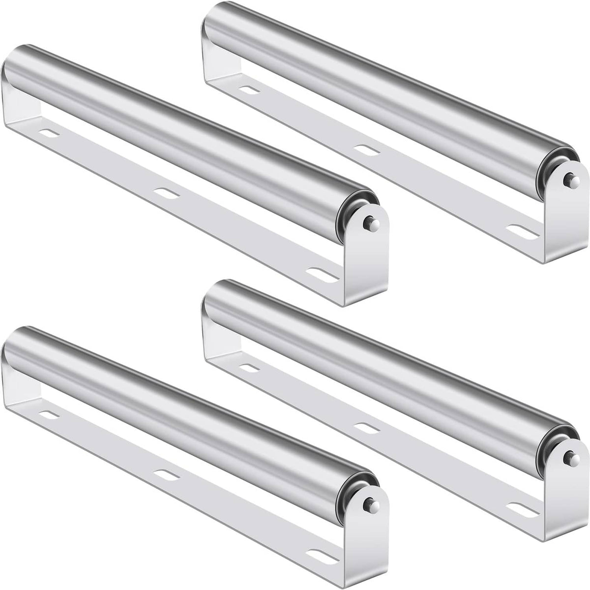 Silver boat trailer roller bracket set with two 1.5 in rollers and mounting plates