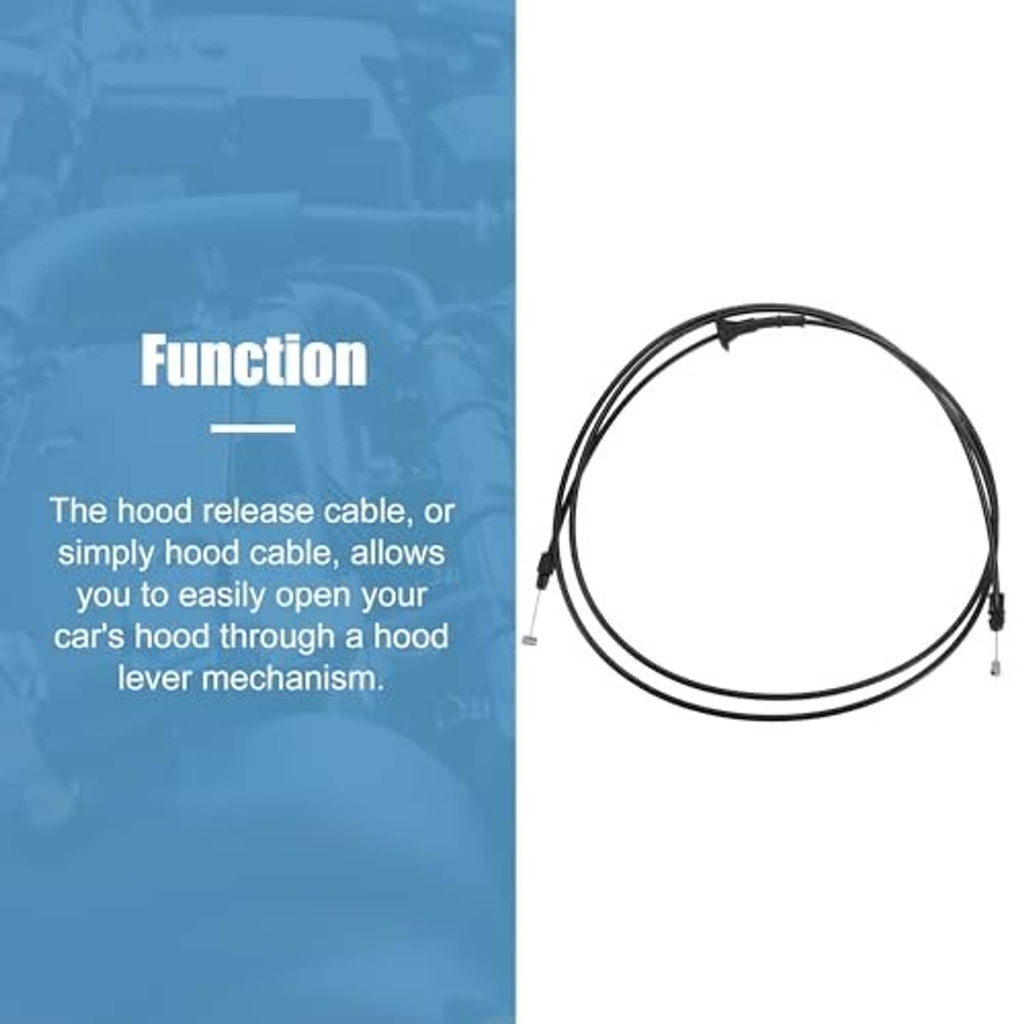 Black hood release cable with connector ends and short metal latch