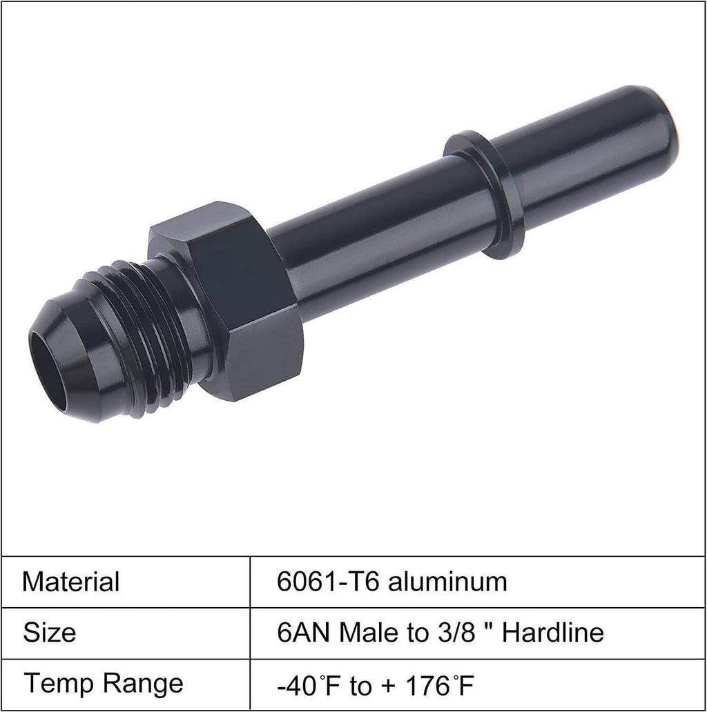 Black aluminum male 6AN to 3/8 in hardline fuel fitting adapter