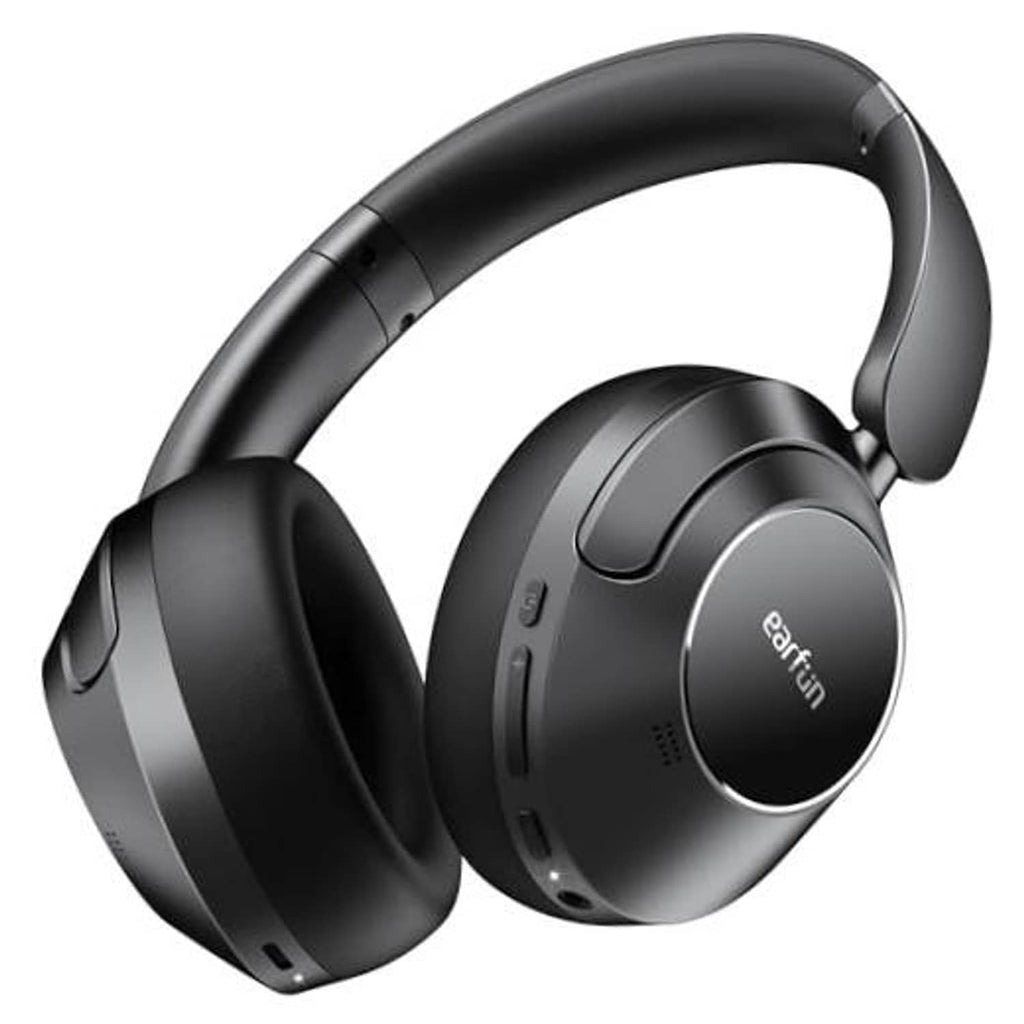 Black over-ear wireless noise-canceling headphones with cushioned earcups and headband