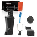 Engine coolant overflow reservoir tank with blue sensor, cap, and mounting parts