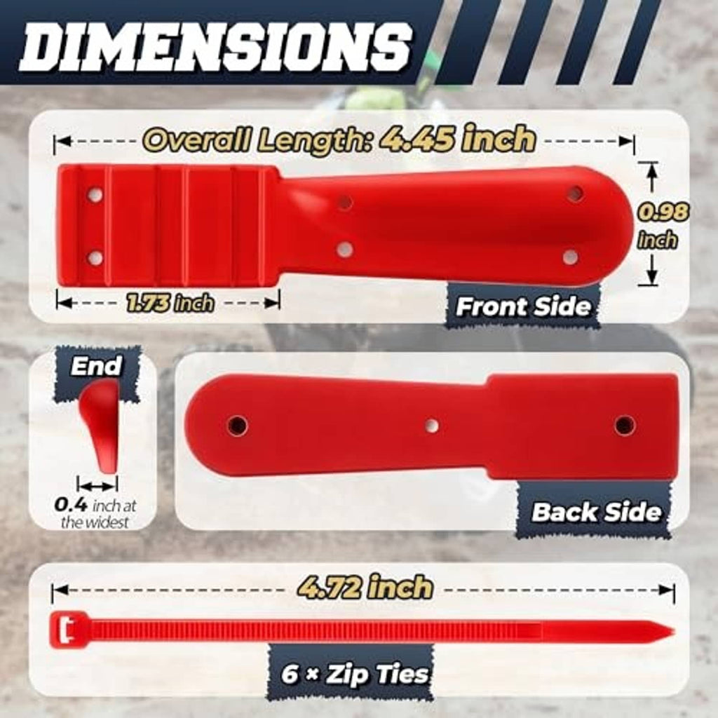 Red thumb throttle extender bar with mounting holes shown from front and back