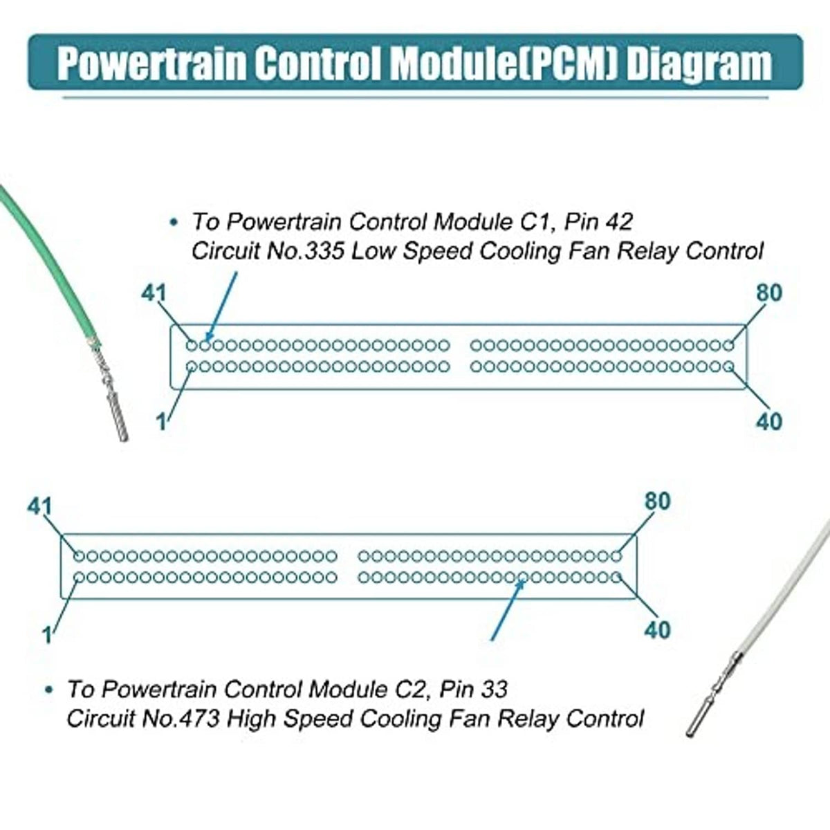 Powertrain control circuit diagram for dual fan wiring harness with wire paths